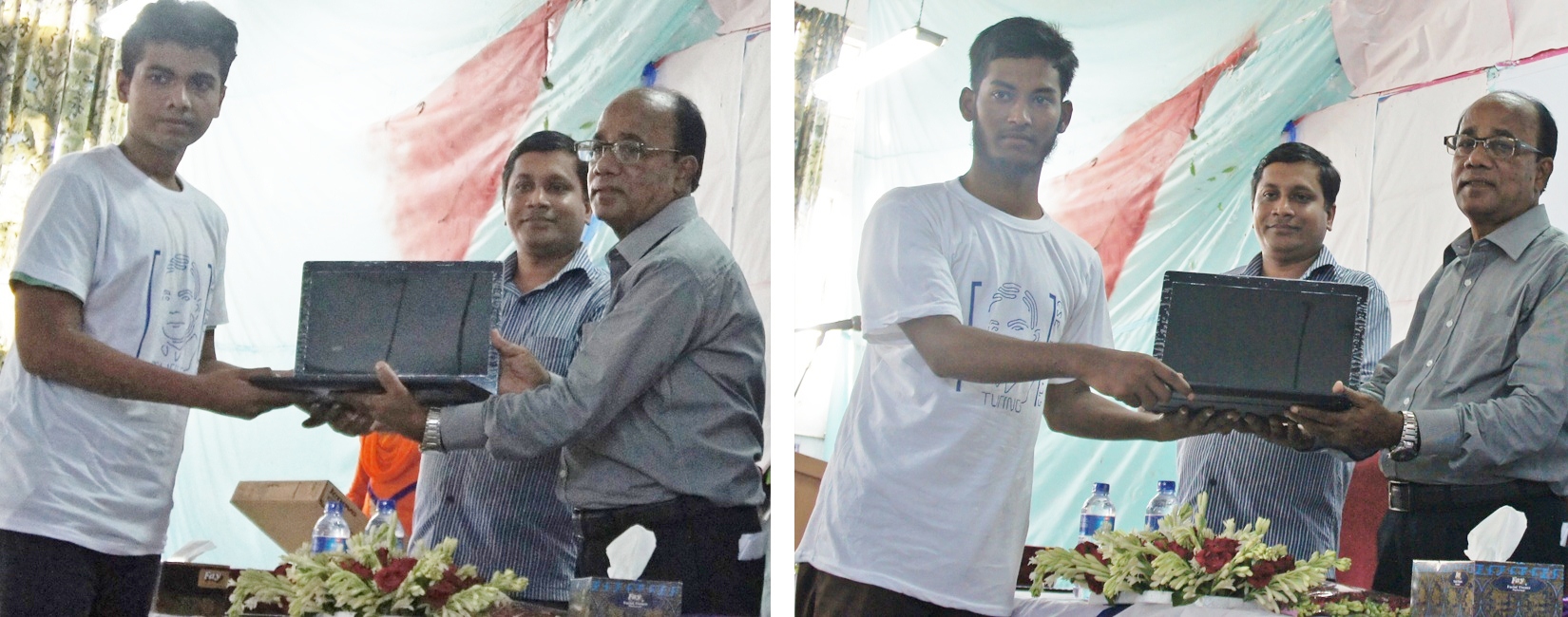 Khulna University students receiving laptops (as scholarship) from Nascenia