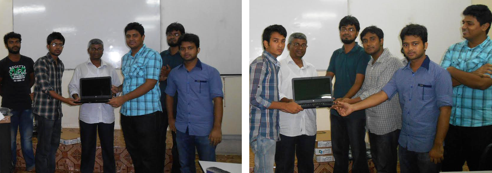 Students of KUET receiving laptops (as scholarship) from Nascenia